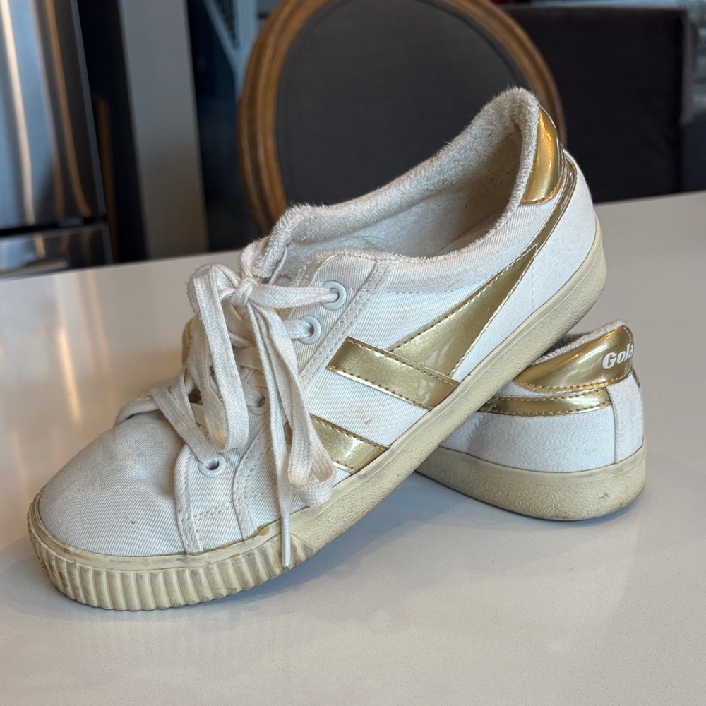 Gola for J Crew. Gold and White Women's Sneakers. Size 8